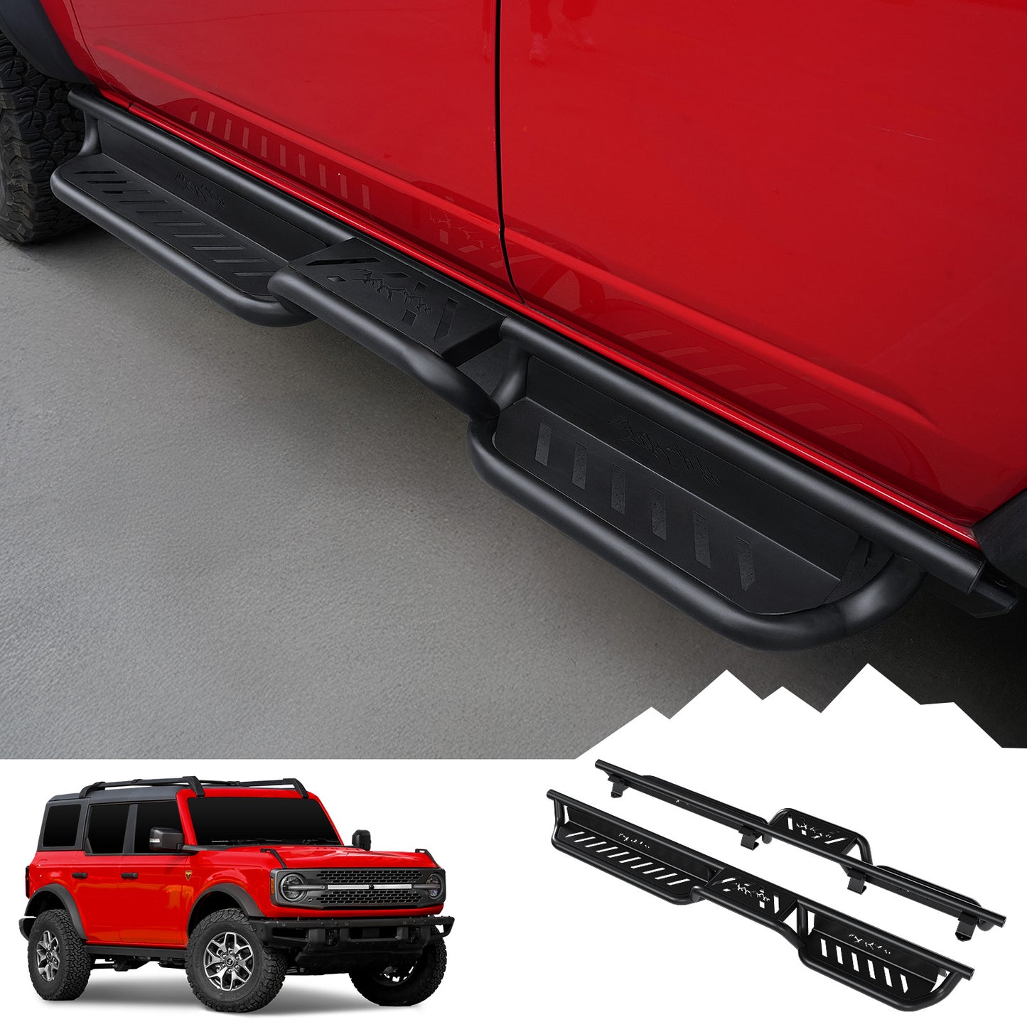 Mabett Running Boards for Ford Bronco 2021-2025 4 Door, Heavy Duty Black Nerf Side Step Bars for Bronco Accessories