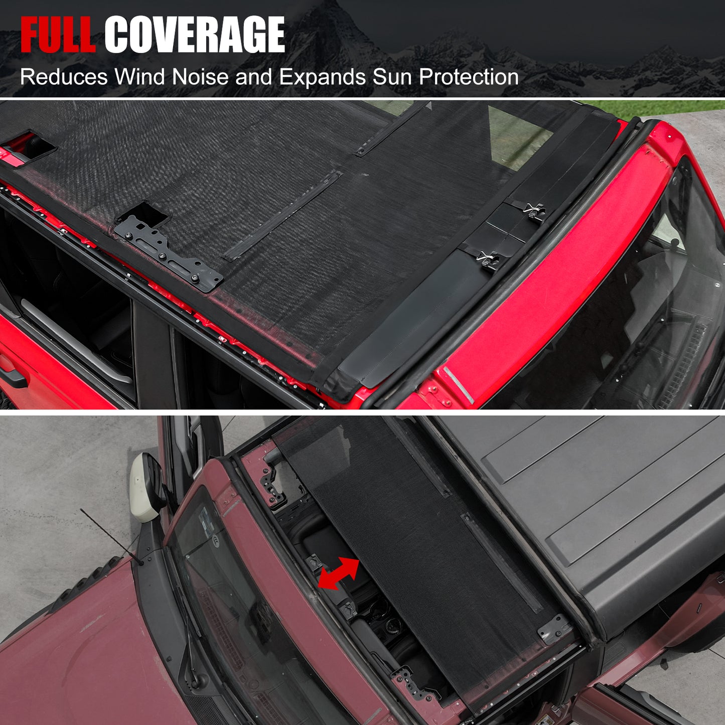 Mabett Sunshade for Ford Bronco 4 Door 2025 2021-2024 Bimini Sun Shade Top, Mesh Sunshade for Bronco 4-Door Blocks UV, Leaves, Bikini Top Cover for Bronco Accessories (Not Fit Soft Top)