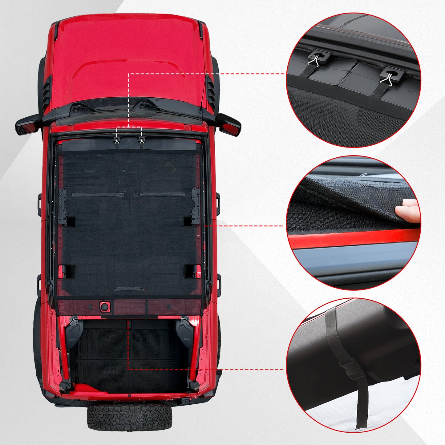 Mabett Sunshade for Ford Bronco 4 Door 2025 2021-2024 Bimini Sun Shade Top, Mesh Sunshade for Bronco 4-Door Blocks UV, Leaves, Bikini Top Cover for Bronco Accessories (Not Fit Soft Top)