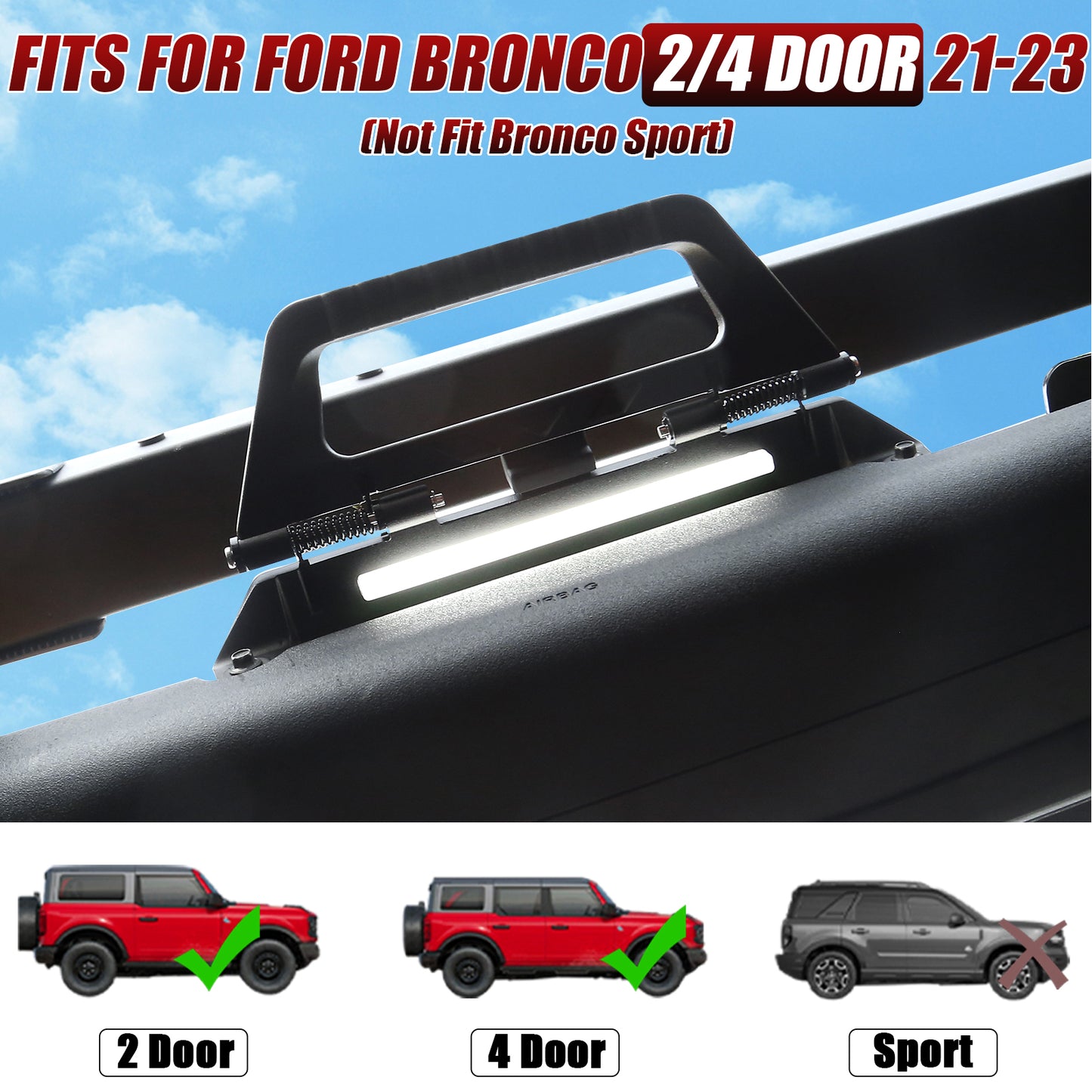 Mabett Grab Handles with Demo Light Kit for Ford Bronco 2024 2023 2022 2021 2/4-Door, Aluminum Alloy Roll Bar Grab Handles for Bronco Accessories. (NOT for Bronco Sport)