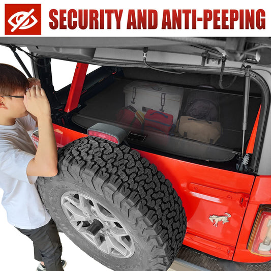 Mabett Upgrade Trunk Cargo Cover for Ford Bronco Accessories 2025 2024 2023 2022 2021 4-Door Retractable Rear Trunk Cargo Shade Cover Security Shield Shade(Not fit for Bronco Sport or Bronco 2-Door)