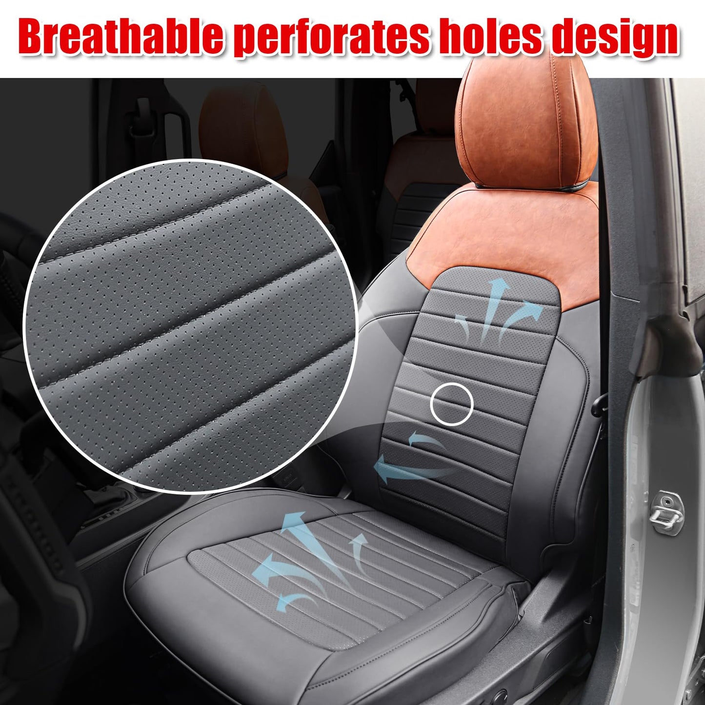 Mabett Full Protector Seat Covers Without Molle Panel fit Ford Bronco 2021-2026 (Black & Brown, 4-Door with Felt)
