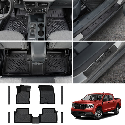 Mabett Floor Mats with Door Sill Protectors for Ford Maverick Gasoline Accessories 2025 2024 2023 2022, All-Weather TPE Liner Mat Custom Fit Maverick Gasoline Model(NOT fit Hybrid)