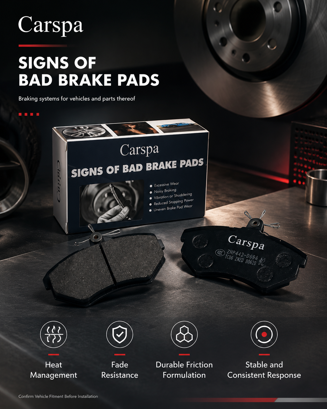 Carspa Premium Ceramic Disc Brake Pad Set – Quiet, Low Dust & Reliable Stopping Power