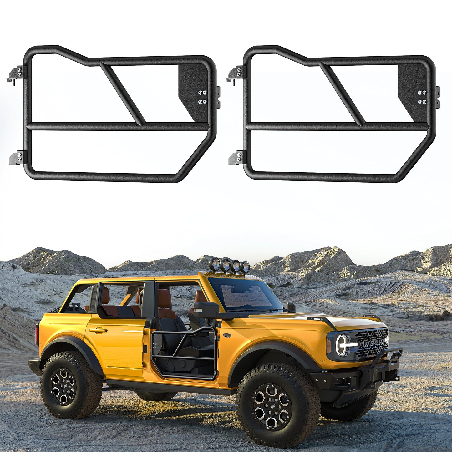 Mabett 2pcs Front Tube Door Fit Bronco 4-Door 2021 2022 2023 2024 2025 Accessories, Off-Road Steel Tubular Doors Front Pair