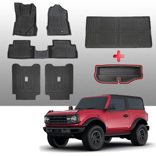 Mabett Interior Cover Mats for Ford Bronco Accessories 2-Door 2025 2021 2022 2023 2024 Front Rear Seat Back Cover Cargo Liners Set (Floor Mats&Seat Back Covers&Cargo Liner&Lower Trunk Storage Mat)