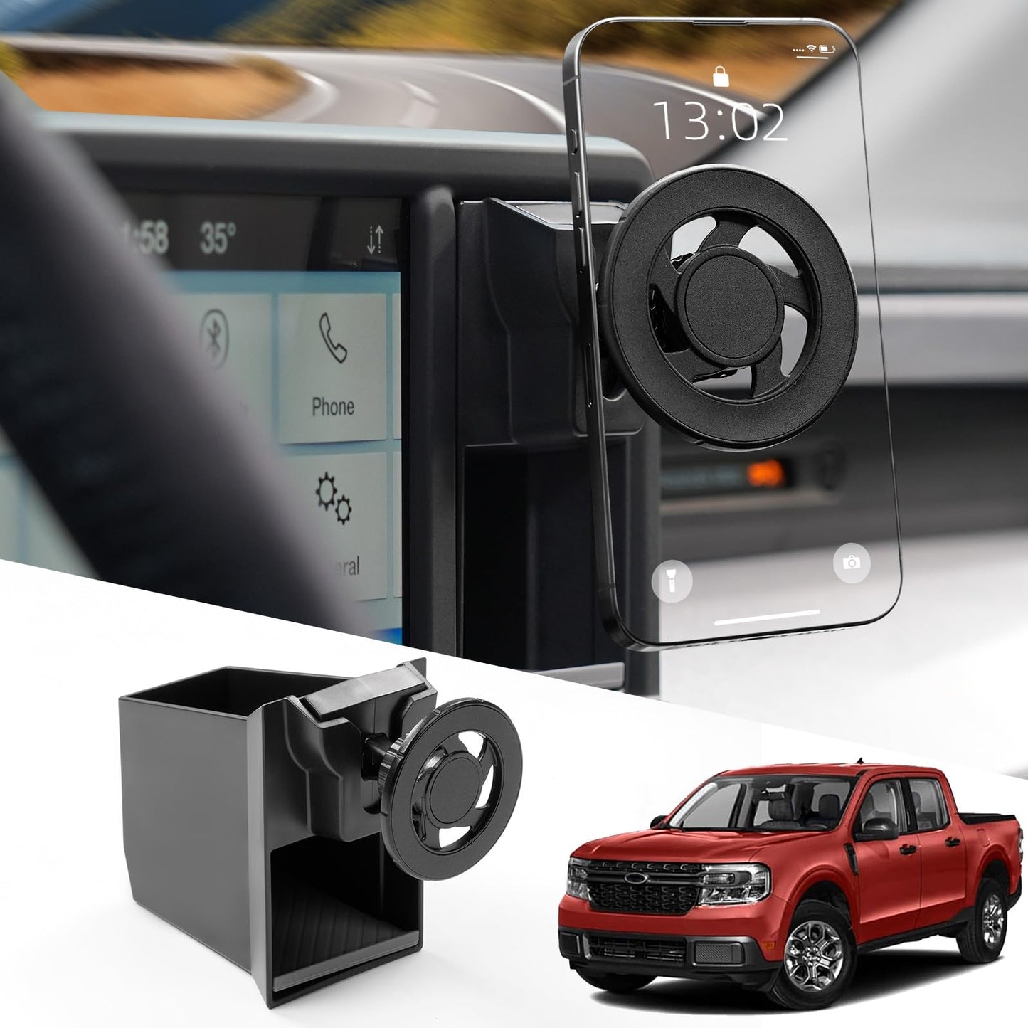 Mabett Magnetic Phone Holder Cubby Insert for Ford Maverick Accessories 2022-2024