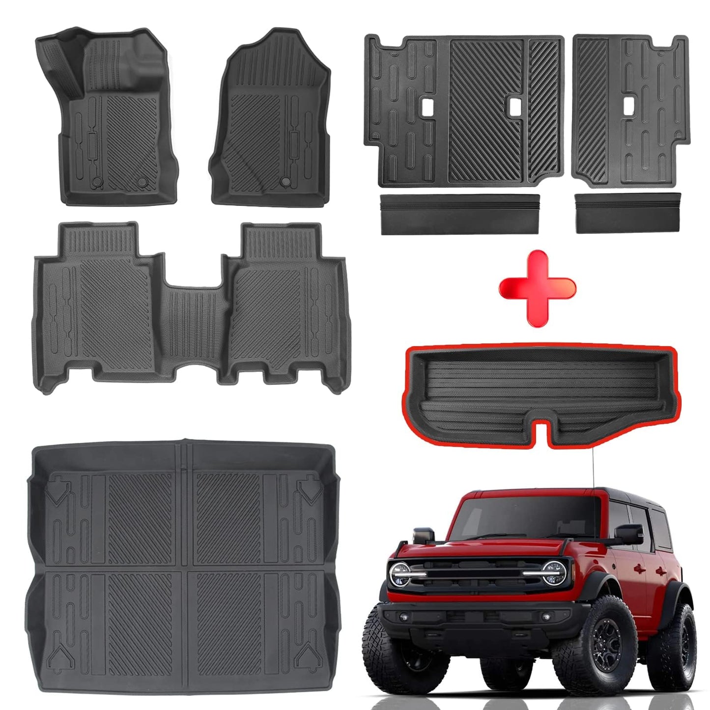 Mabett Interior Cover Mats for Ford Bronco Accessories 4-Door 2021 2022 2023 2024 2025 Floor Mats Rear Seat Back Cover and Cargo Liners with Trunk Lower Storage Mat（Not fit Bronco Sport）