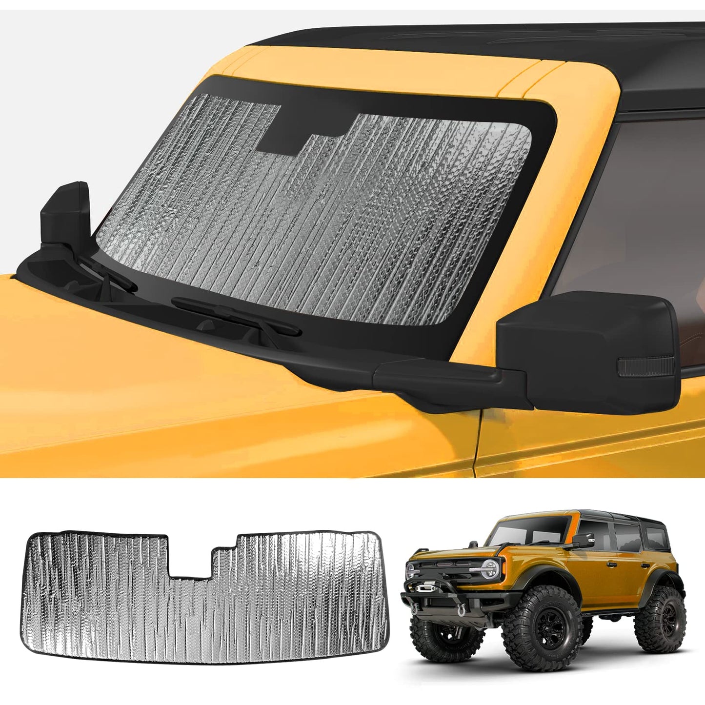 Mabett Windshield Sun Shade for Ford Bronco Accessories 2021 2022 2023 2024 2025, Insulated and Sun Protection by Sun Visor for Bronco 2/4-Door (Silver)