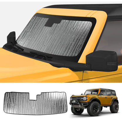 Mabett Windshield Sun Shade for Ford Bronco Accessories 2021 2022 2023 2024 2025, Insulated and Sun Protection by Sun Visor for Bronco 2/4-Door (Silver)