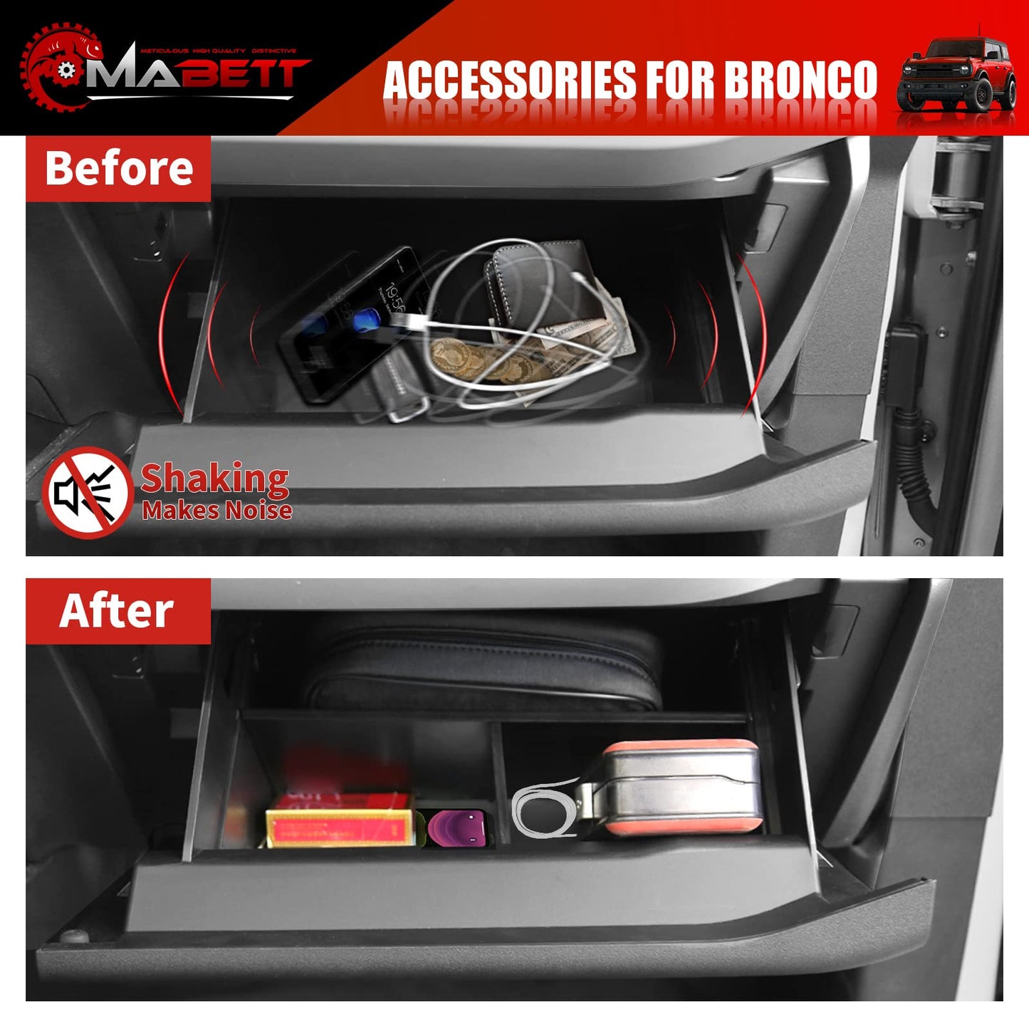 Mabett Glove Box Dividers Organizer for Ford Bronco Accessories 2021-2026 2/4-Door
