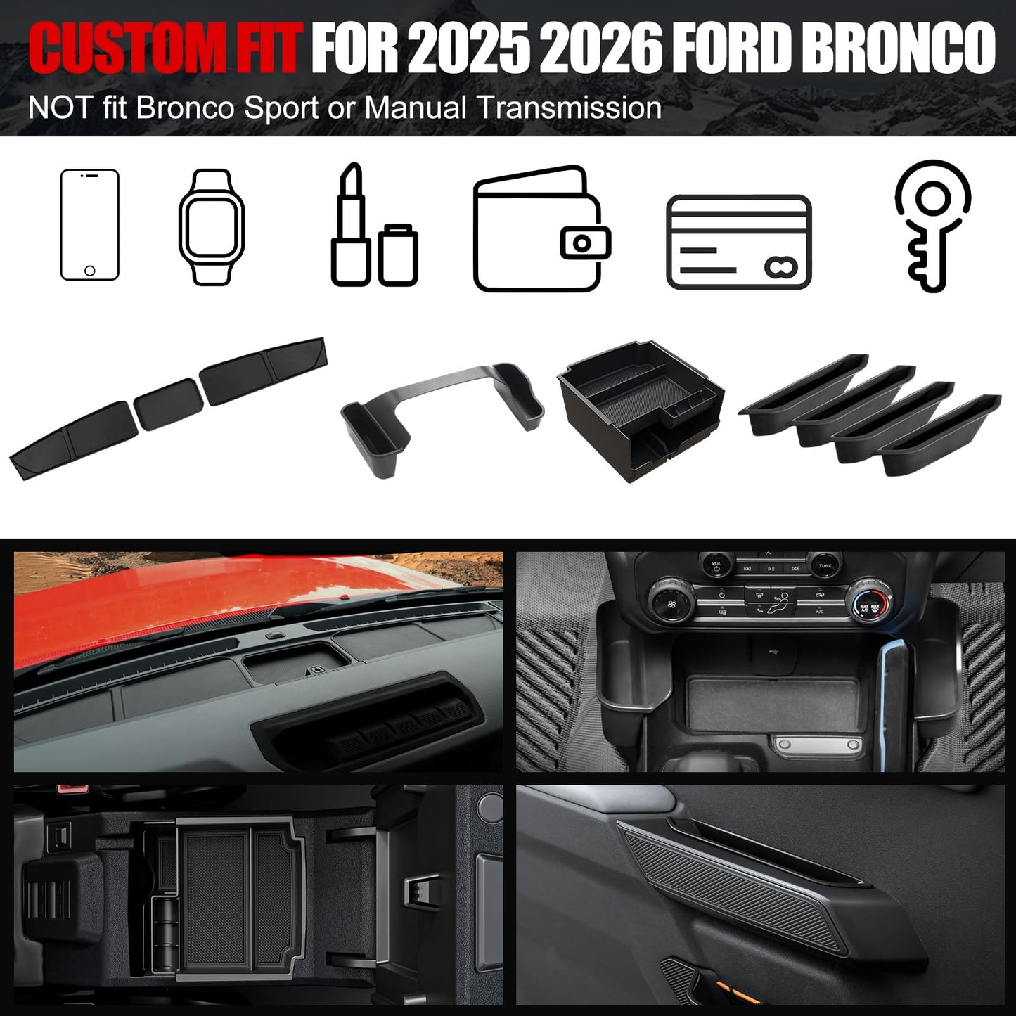 Interior Storage Organizer Set for 2025–2026 Ford Bronco 4-Door