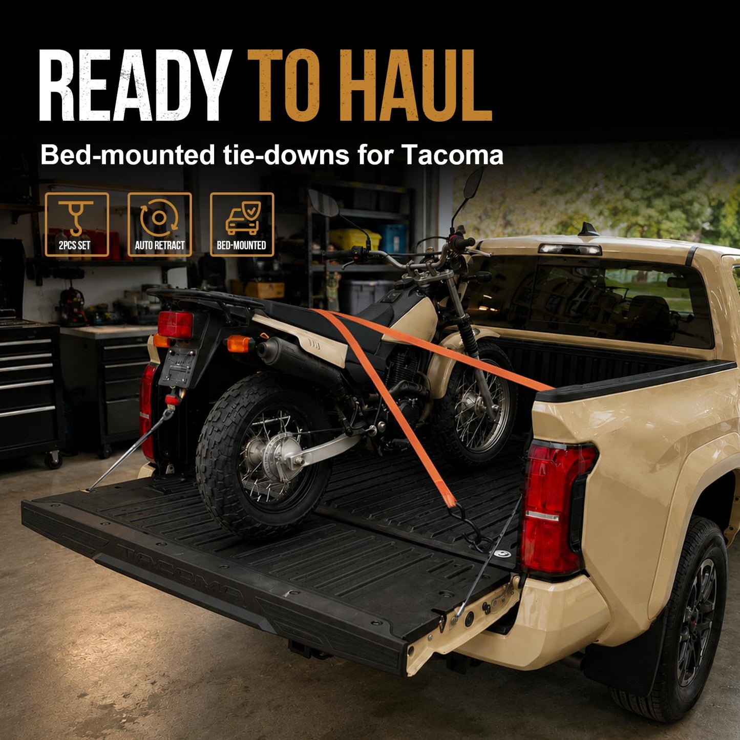 Retractable Ratchet Straps for 2005–2026 Toyota Tacoma
