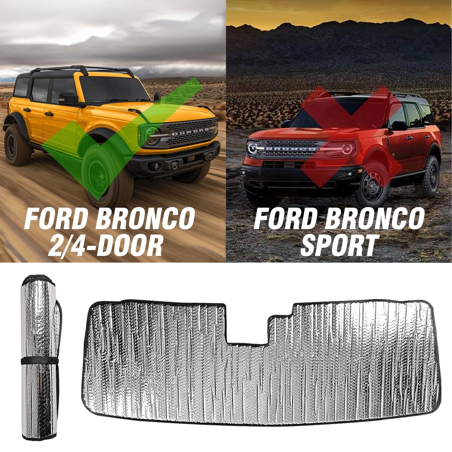 Mabett Windshield Sun Shade for Ford Bronco Accessories 2021 2022 2023 2024 2025, Insulated and Sun Protection by Sun Visor for Bronco 2/4-Door (Silver)