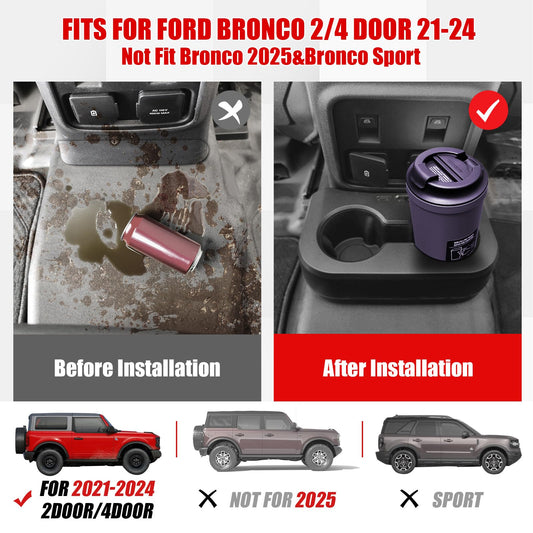 Mabett Upgrade Removable Rear Dual Cup Holder for Ford Bronco 2021 -2024 2/4 Door (Not for 2025)