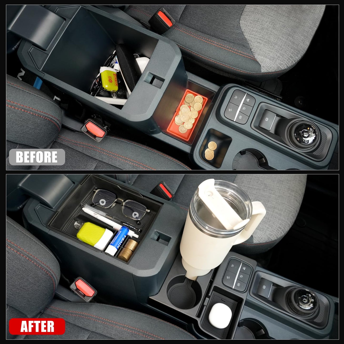 Mabett Center Console Storage Organizer and Dual Cup Holder for Ford Maverick 2022-2026
