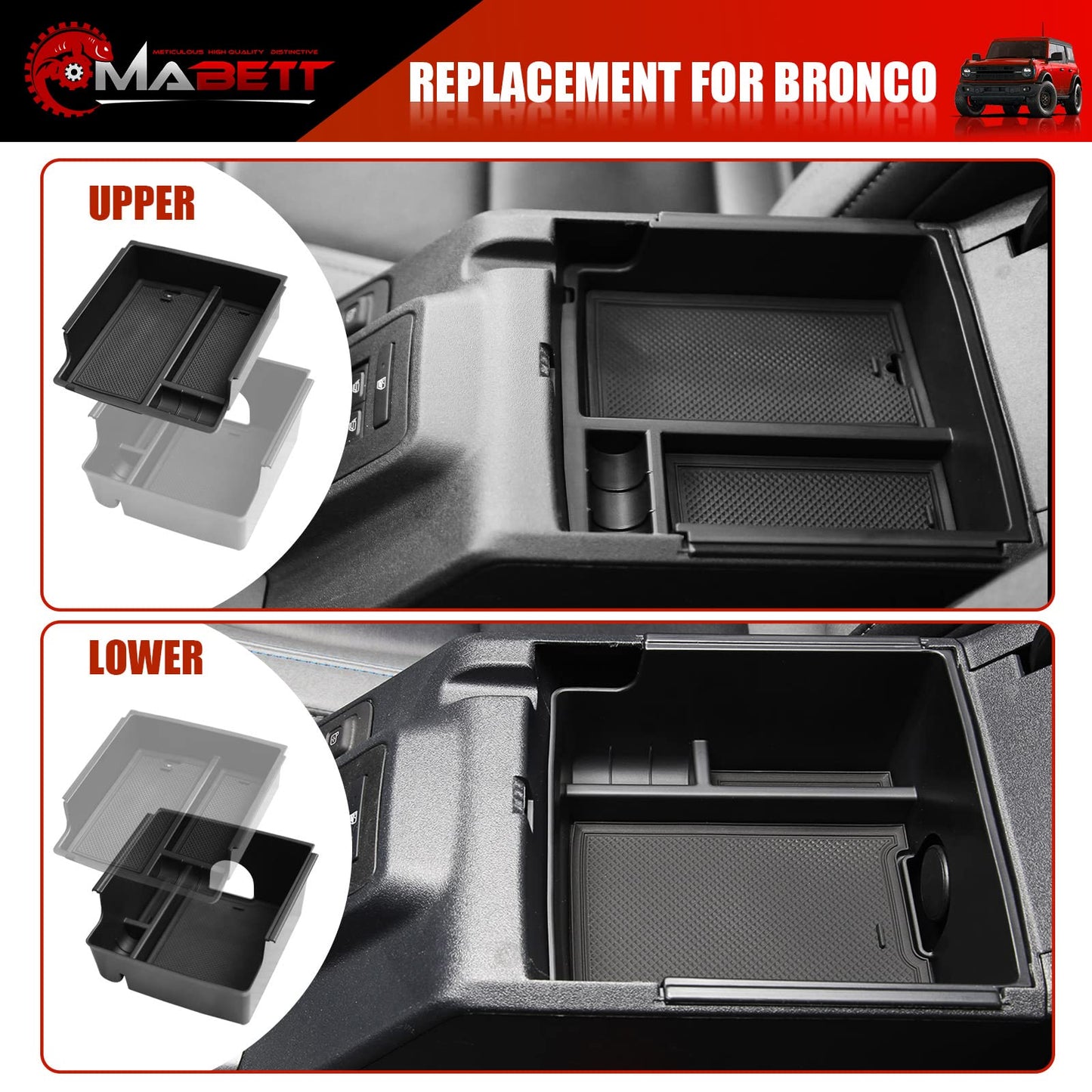 Mabett Console Organizer Tray for Bronco 2021-2024 2/4-Door  (Not Fits 2025+ Verison)