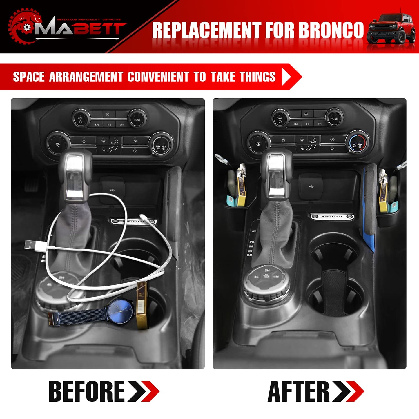 Mabett Center Console Shifter Storage Box Compatible with Ford Bronco 2021-2026