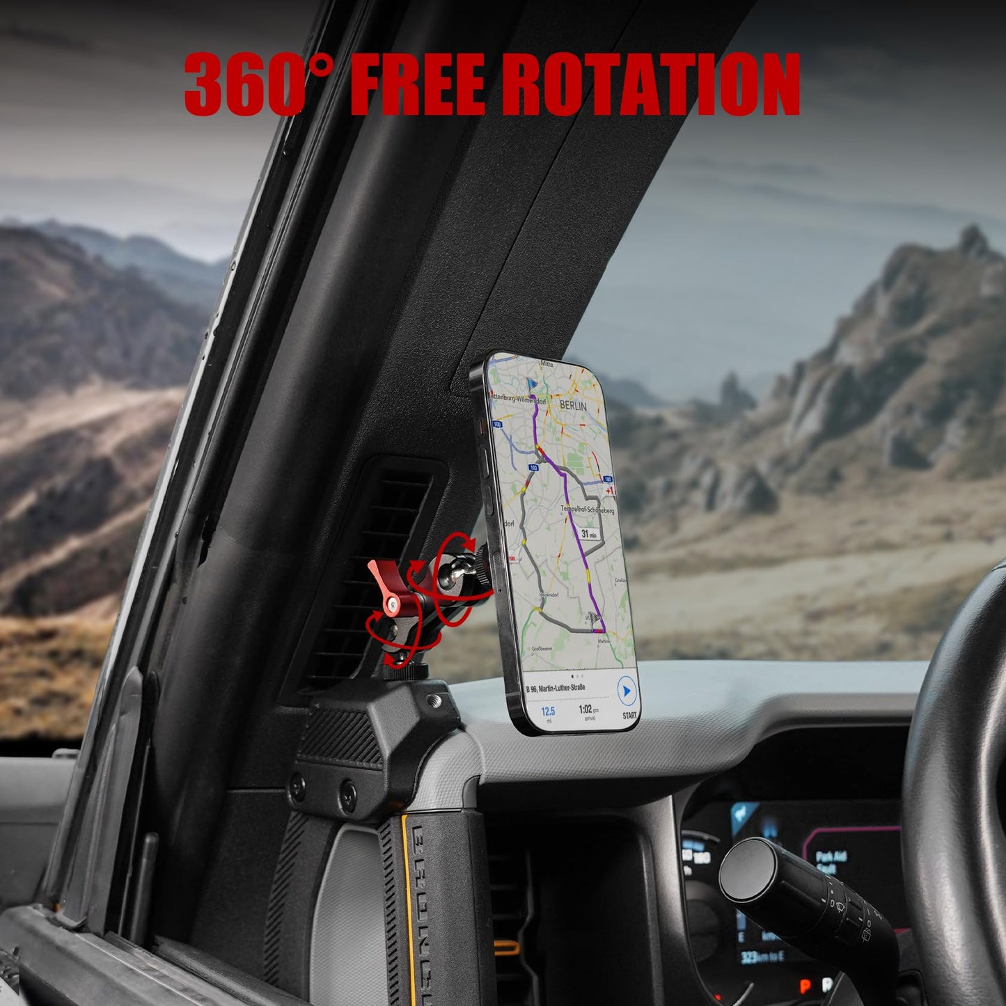 Mabett Magnetic Phone Holder for Ford Bronco 2021 2022 2023 2024 2025, Adjustable Angles 360°Phone Mount for Bronco Accessories