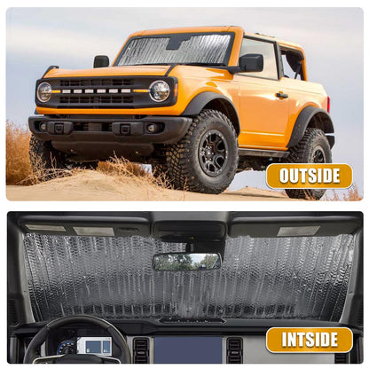 Mabett Windshield Sun Shade for Ford Bronco Accessories 2021 2022 2023 2024 2025, Insulated and Sun Protection by Sun Visor for Bronco 2/4-Door (Silver)