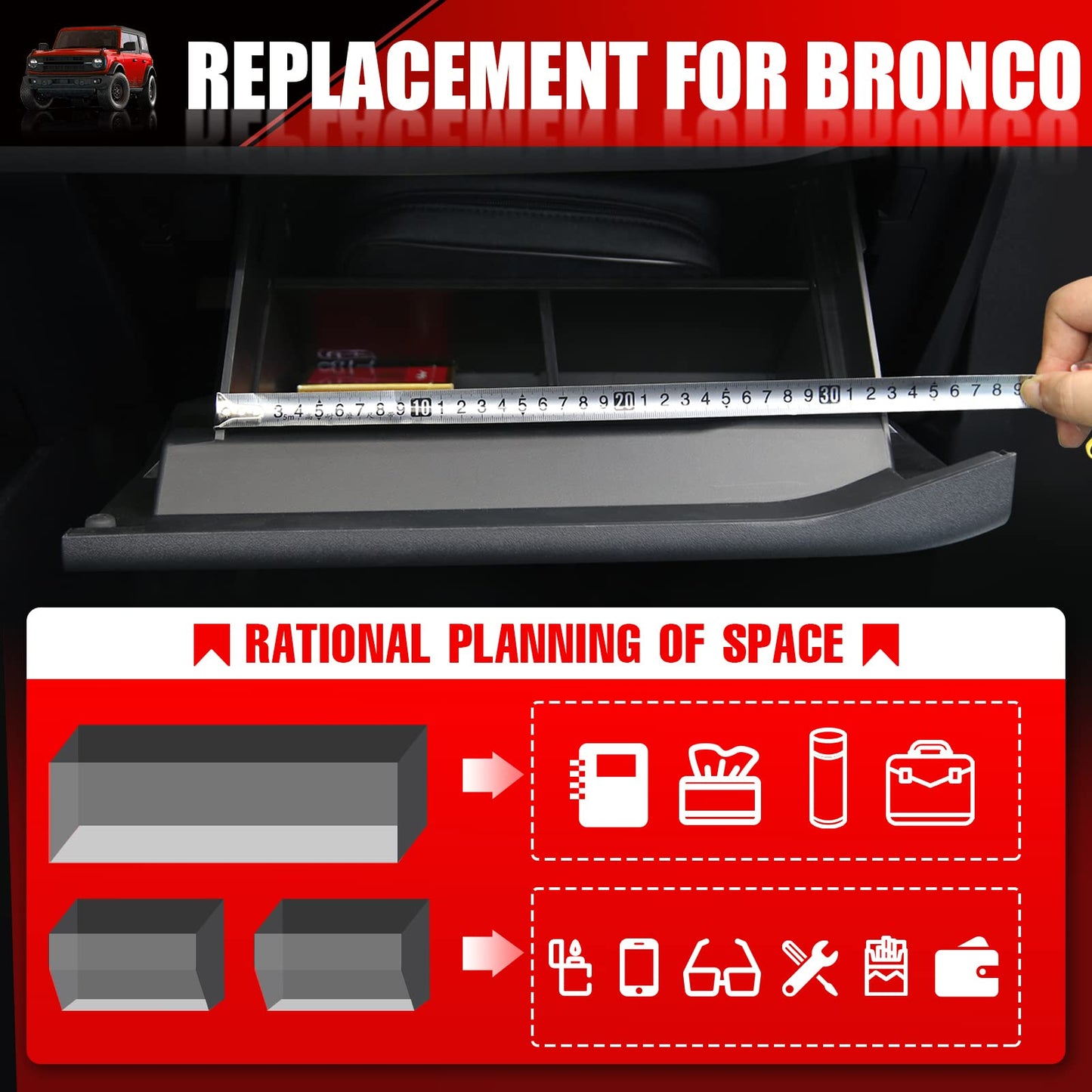 Mabett Glove Box Dividers Organizer for Ford Bronco Accessories 2021-2026 2/4-Door