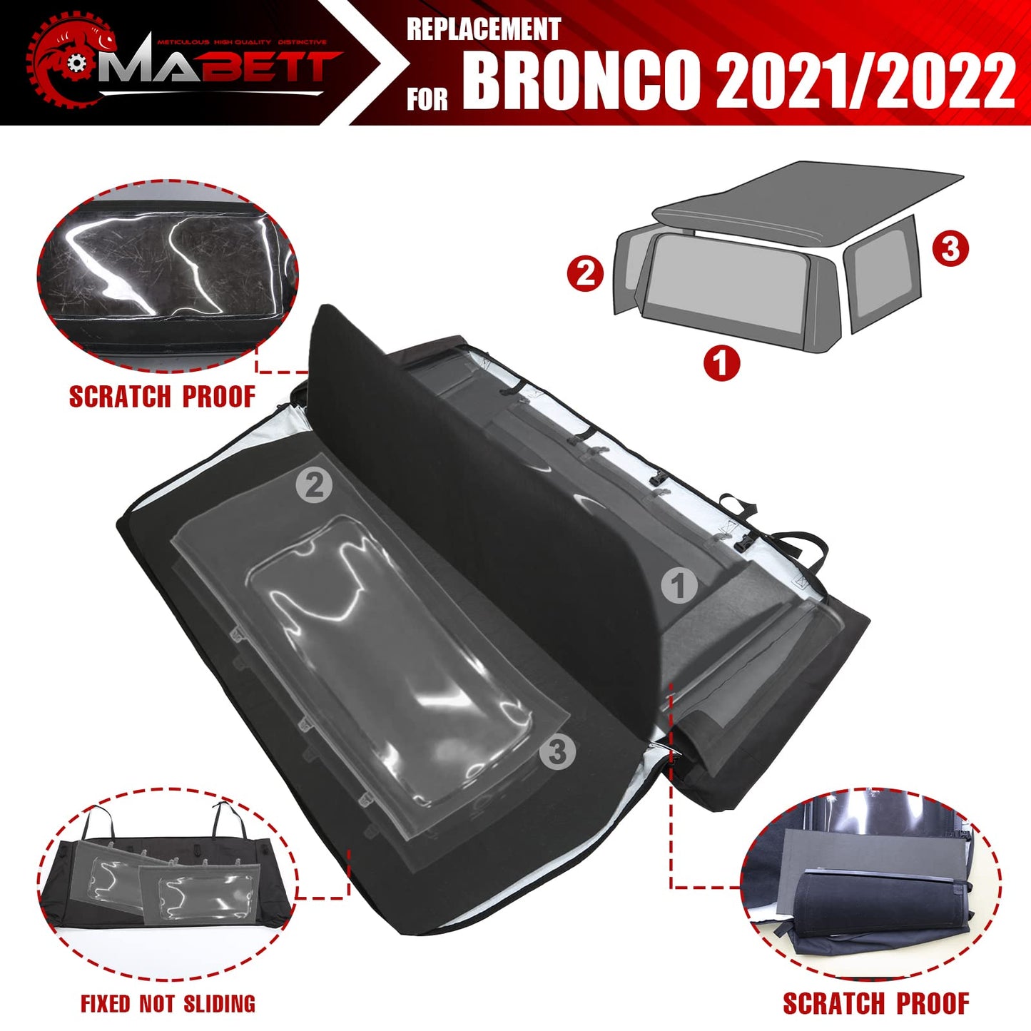 Mabett Soft Top Window Storage Bag for Ford Bronco Accessories 2021-2024 4 Door