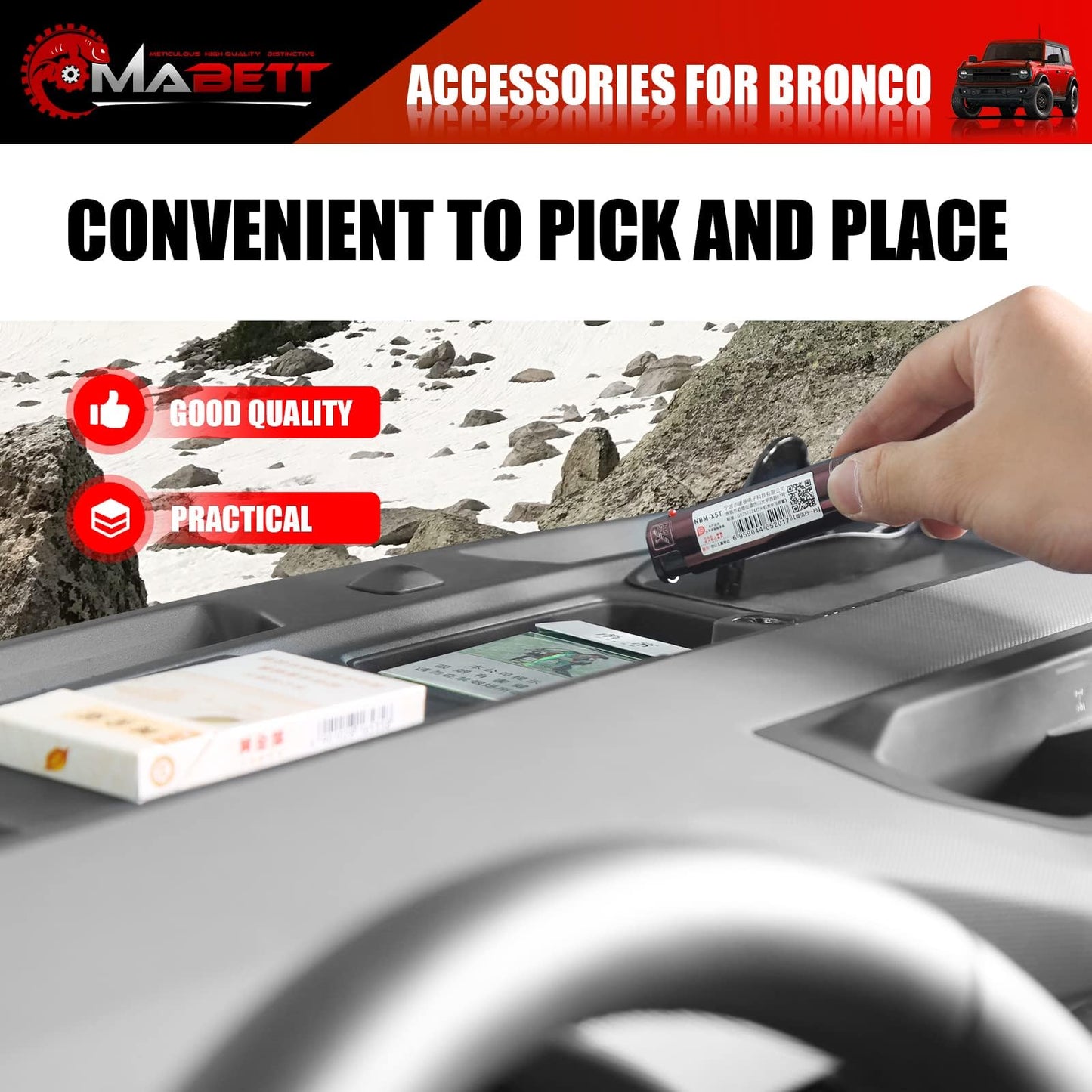 Mabett Car Dash Non-Slip Rubber Pad 3 PCS for Ford Bronco Accessories 2021-2024