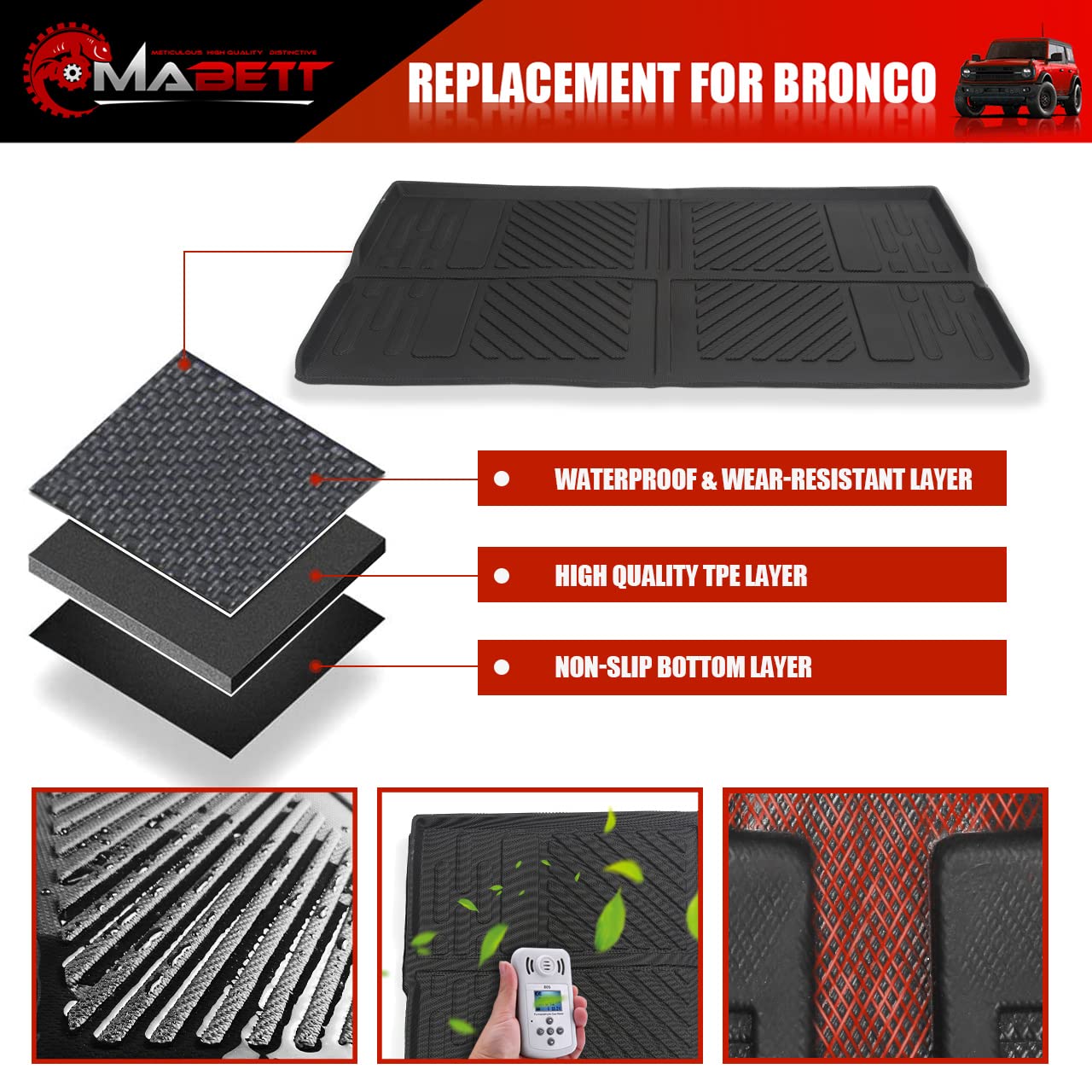 Mabett Cargo Liner Trunk Mat for Ford Bronco Accessories 2021-2026 2-Door