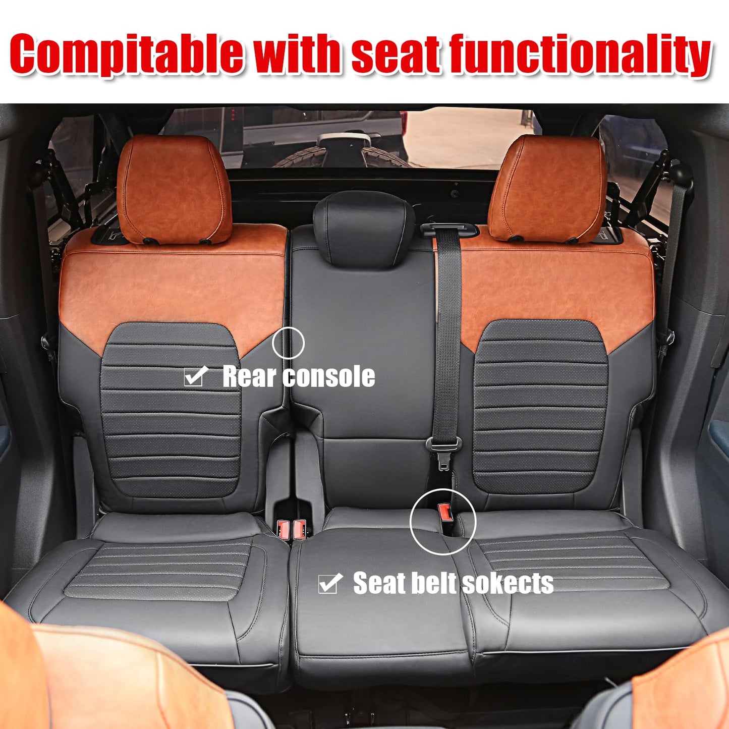 Mabett Seat Cover Protector with Rear Cup Holder for Ford Bronco 2021-2026