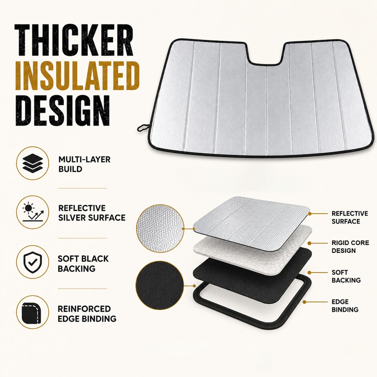 Windshield Sun Shade for 2024–2026 Toyota Tacoma Without Factory Dashcam