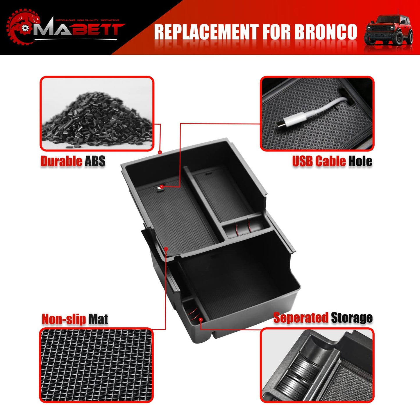 Mabett Console Organizer Tray for Bronco 2021-2024 2/4-Door  (Not Fits 2025+ Verison)