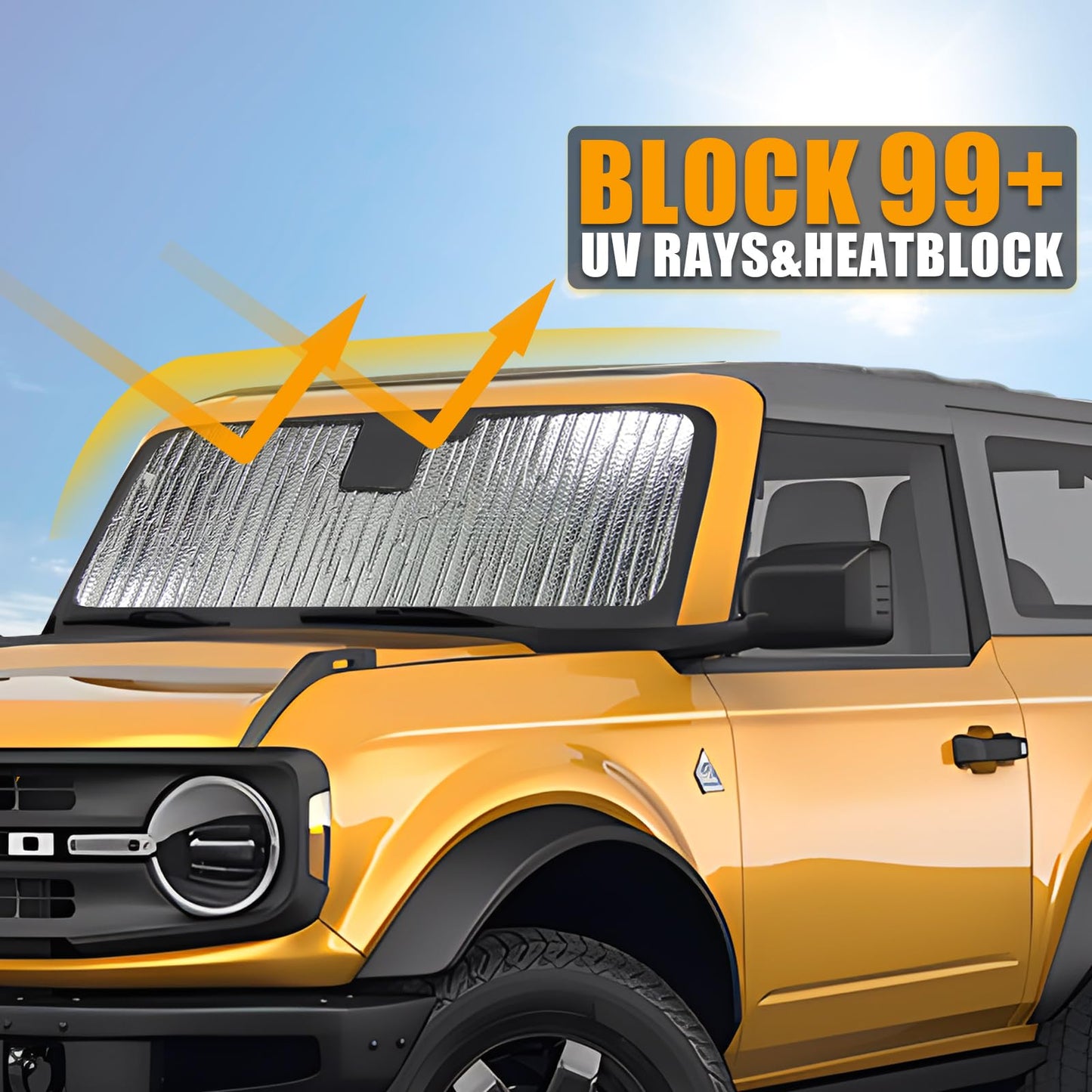 Mabett Windshield Sun Shade for Ford Bronco Accessories 2021 2022 2023 2024 2025, Insulated and Sun Protection by Sun Visor for Bronco 2/4-Door (Silver)