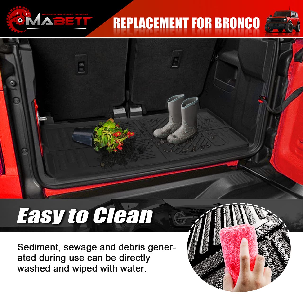 Mabett Cargo Liner Trunk Mat for Ford Bronco Accessories 2021-2026 2-Door
