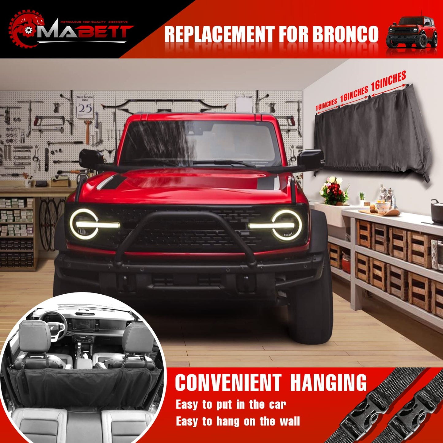 Mabett Soft Top Window Storage Bag for Ford Bronco Accessories 2021-2024 4 Door