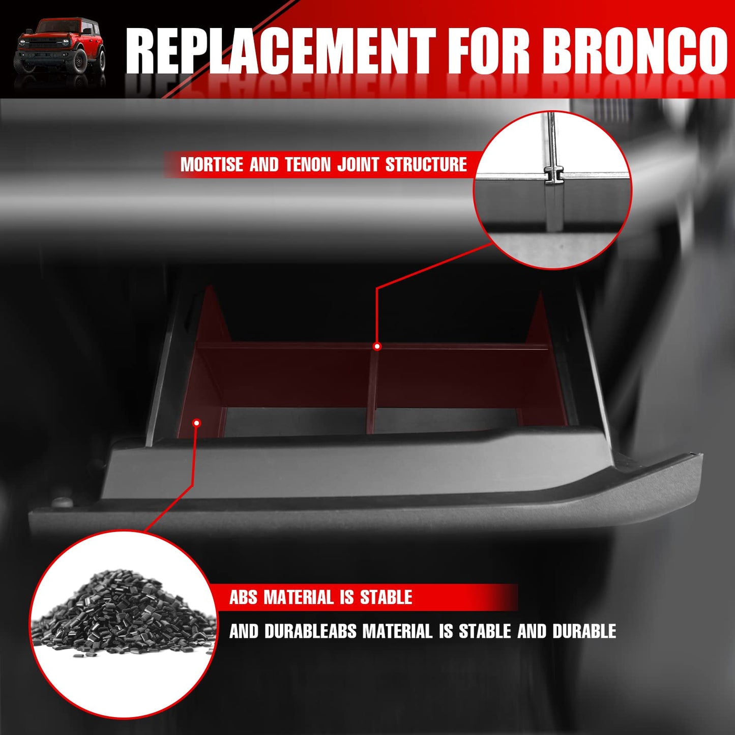 Mabett Glove Box Dividers Organizer for Ford Bronco Accessories 2021-2026 2/4-Door