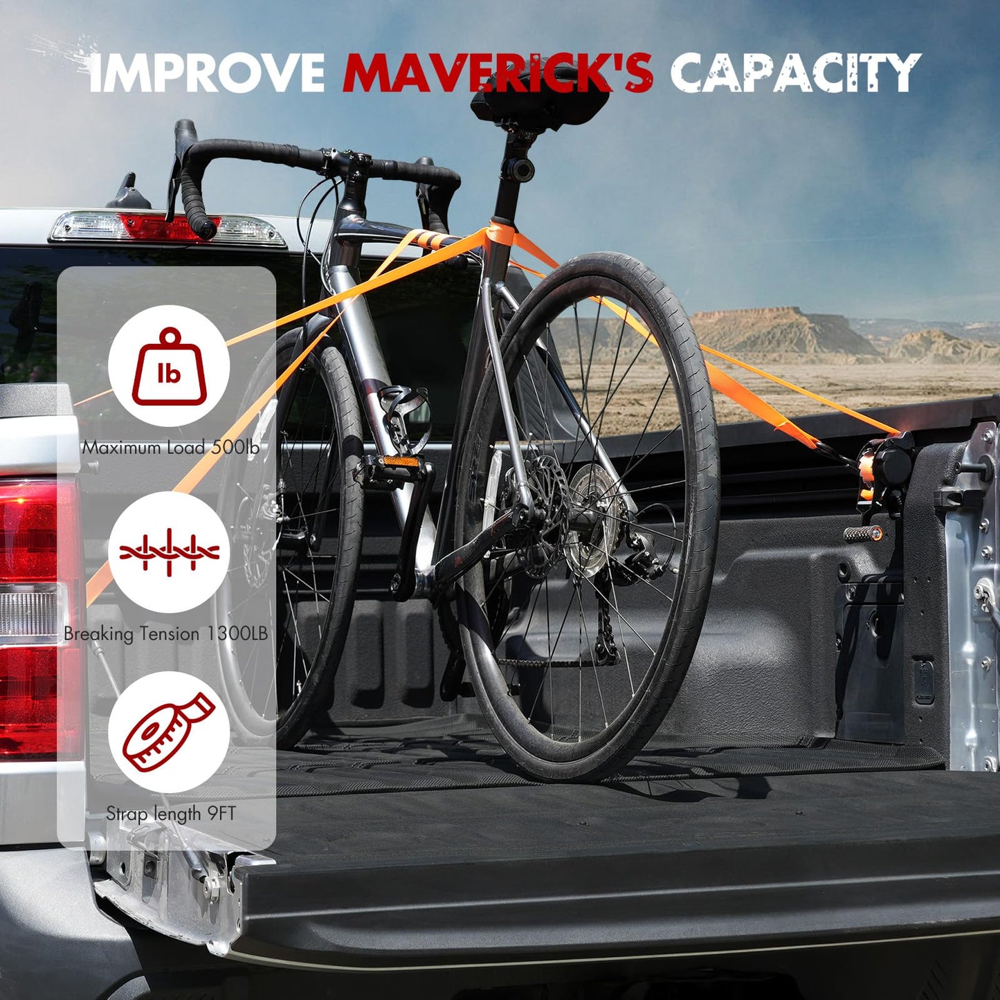 Mabett Retractable Ratchet Straps Compatible with Ford Maverick 2022-2026 (2PCS)