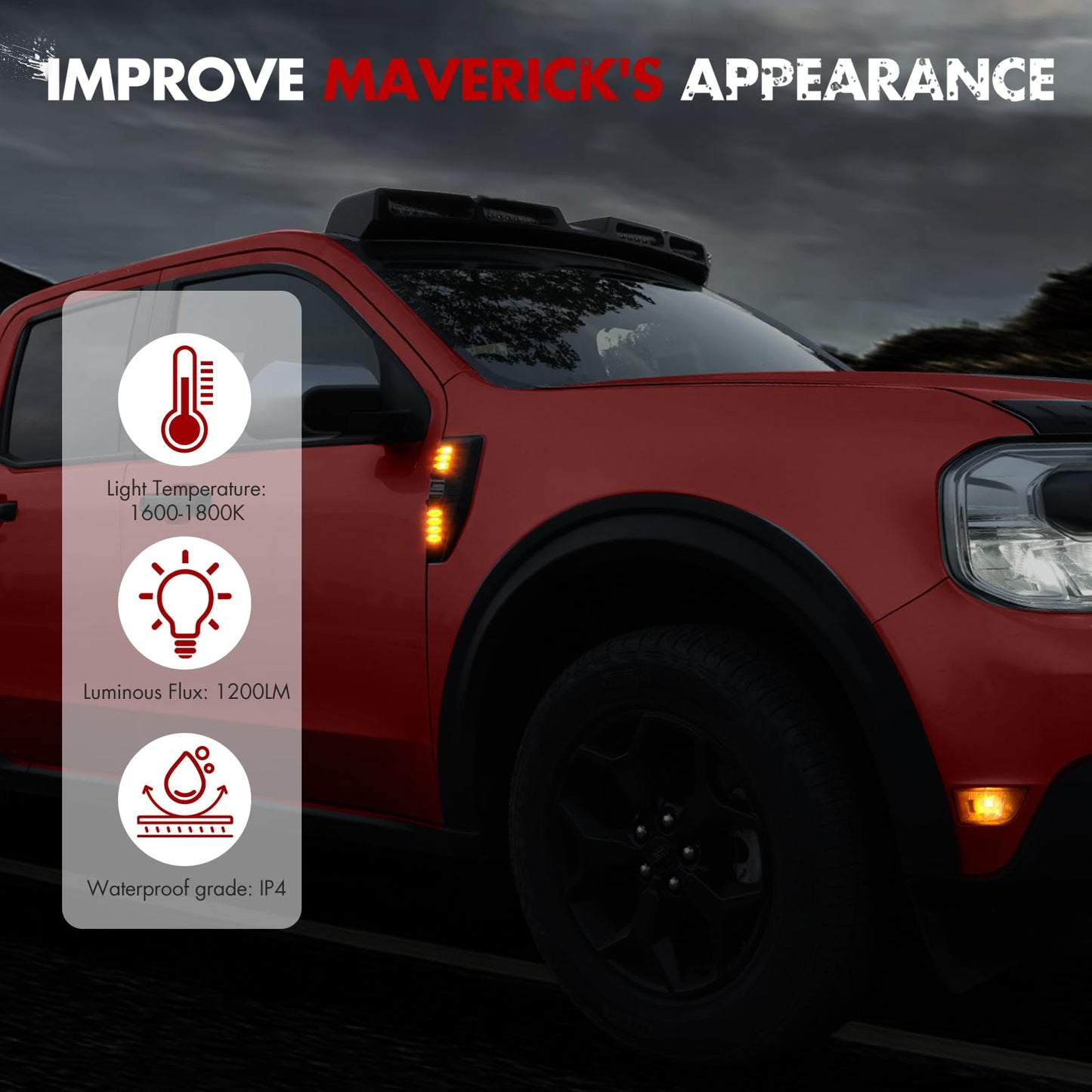 Mabett Side Marker Lights for Ford Maverick 2025-2022 Accessories（Not Fit 2025 Lobo Lariat Tremor model）, Waterproof Design LED Lamps Plug-in Light Side Maker Replacement (2 Pack)