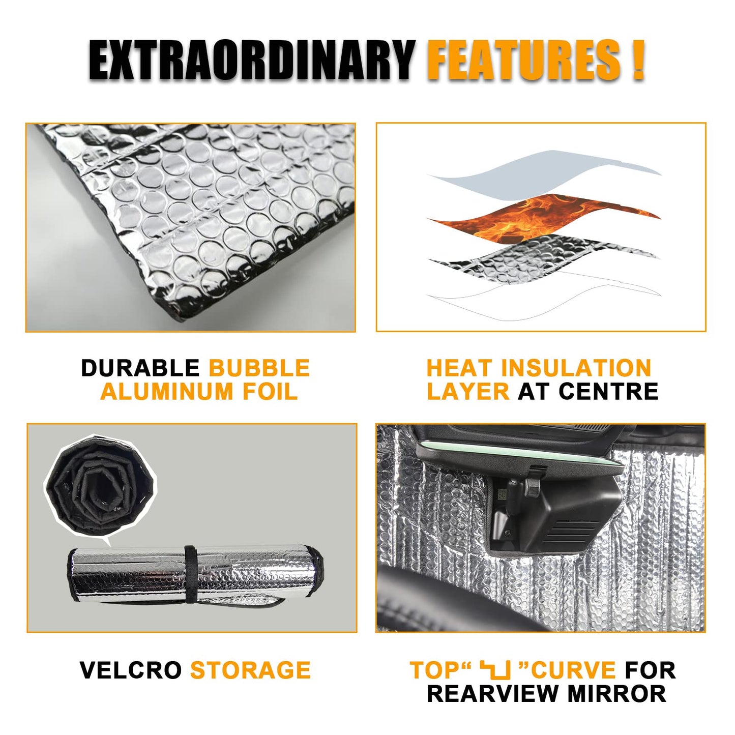 Mabett Windshield Sun Shade for Ford Bronco Accessories 2021 2022 2023 2024 2025, Insulated and Sun Protection by Sun Visor for Bronco 2/4-Door (Silver)