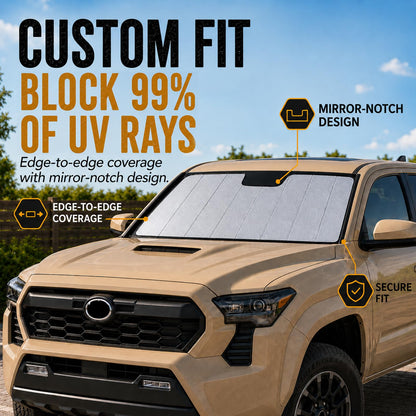 Windshield Sun Shade for 2024–2026 Toyota Tacoma Without Factory Dashcam