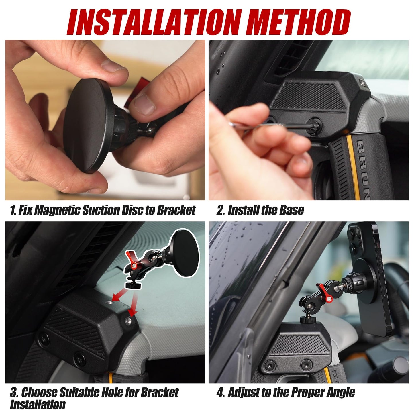 Mabett Magnetic Phone Holder for Ford Bronco 2021 2022 2023 2024 2025, Adjustable Angles 360°Phone Mount for Bronco Accessories