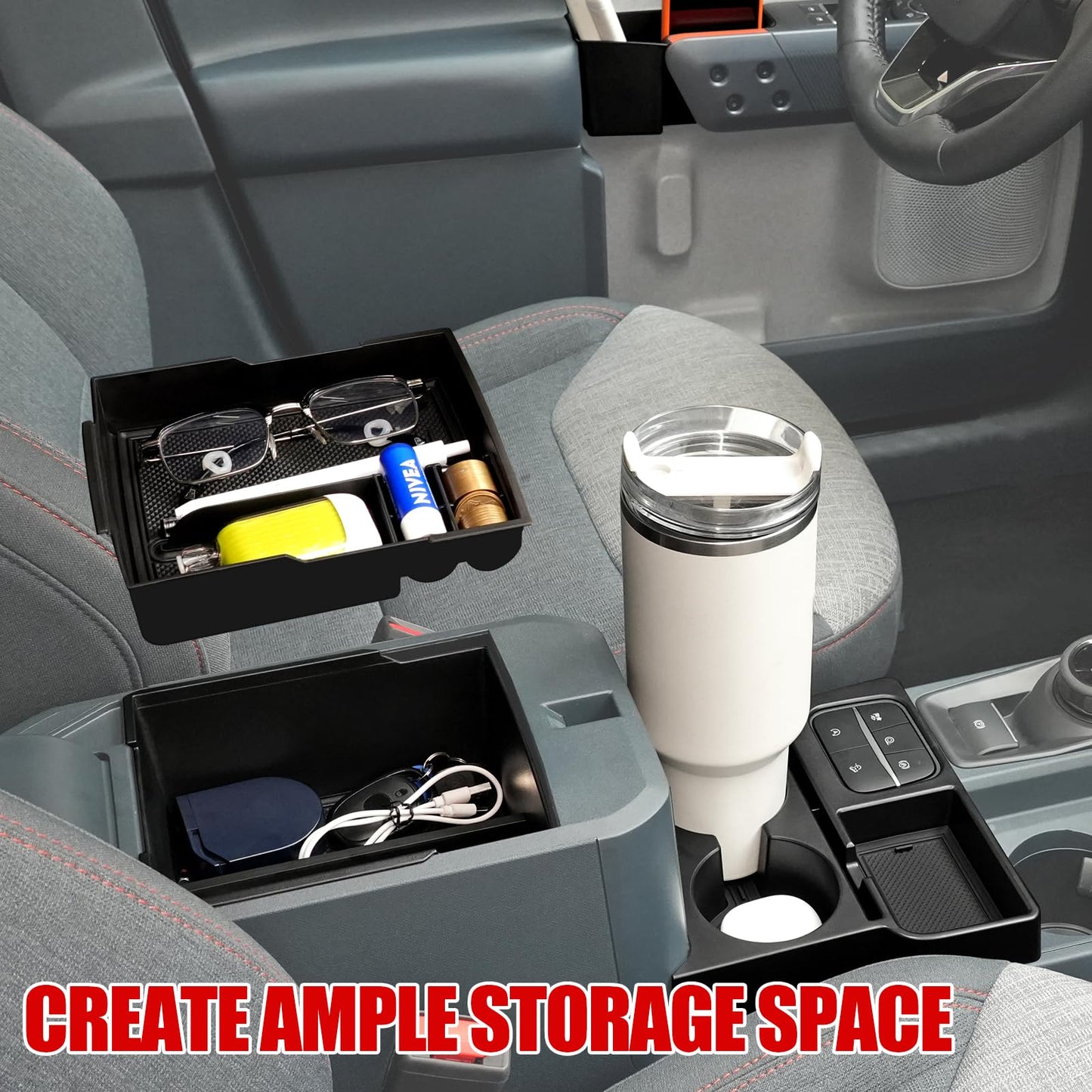 Mabett Center Console Storage Organizer and Dual Cup Holder for Ford Maverick 2022-2026