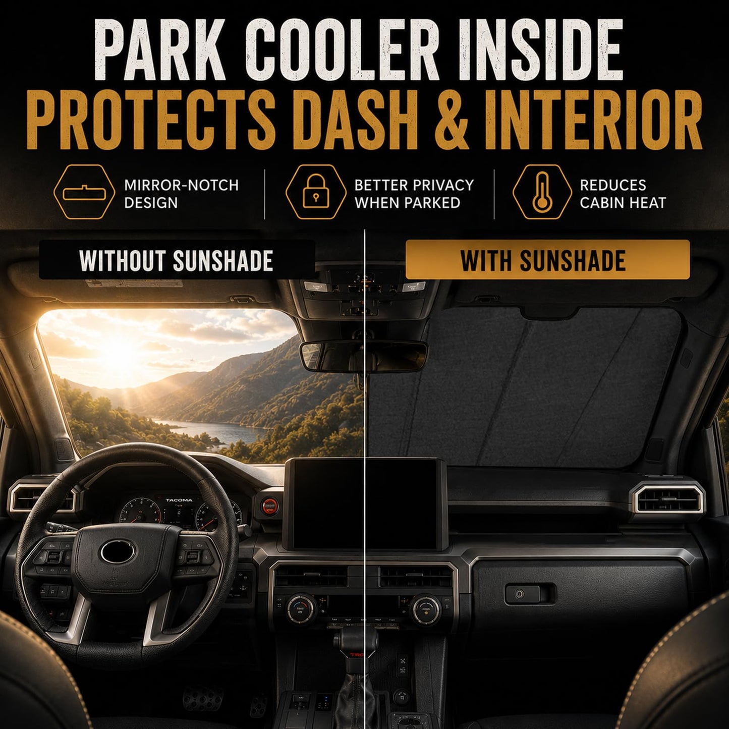 Windshield Sun Shade for 2024–2026 Toyota Tacoma Without Factory Dashcam
